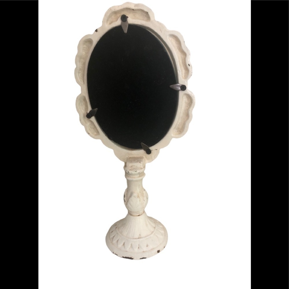 VTG Cast Iron Distressed Table Top Dresser Oval Stem Mirror 10” Revival Recoco - Picture 4 of 7